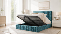 Crushed Velvet Teal - Carlton Channel Luxury Ottoman Storage Bed