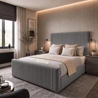 Naples Slate Grey - Radisson Luxury Fluted Bed – Premium Upholstered Bed Frame with Statement Headboard & Footboard