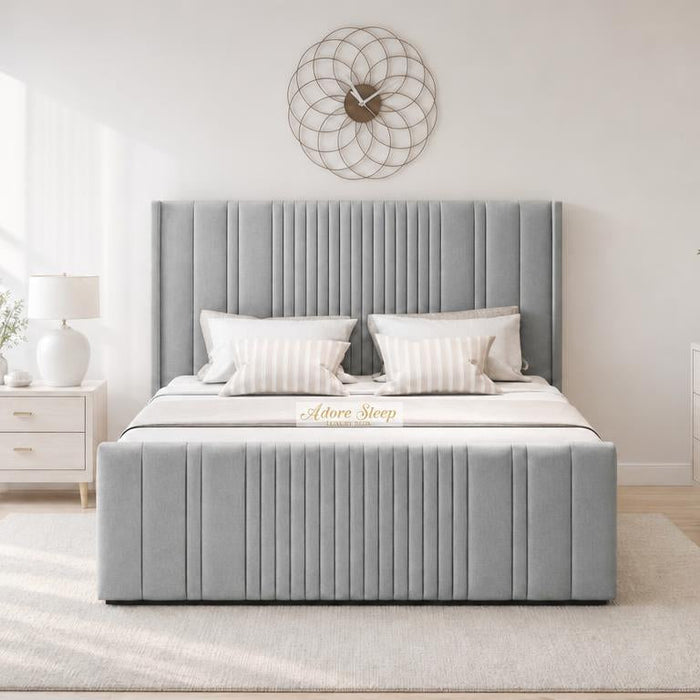 Naples Silver - Savoy Ribbed Luxury Ottoman Storage Bed