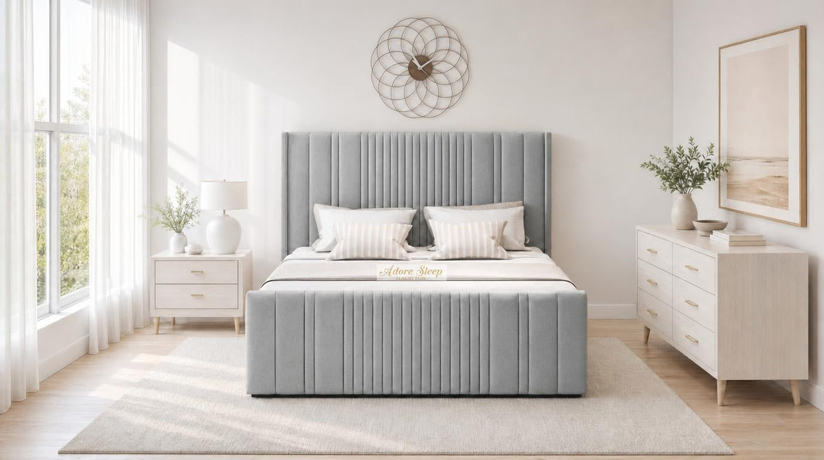 Naples Silver - Savoy Ribbed Luxury Ottoman Storage Bed
