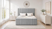 Naples Silver - Savoy Ribbed Luxury Ottoman Storage Bed
