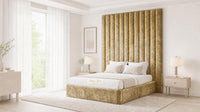 Crushed Velvet Gold - Alisha Gold Strip Grandline Luxury Floor-Standing Ottoman Storage Bed