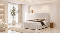 Crushed Velvet Cream - Beaumont Arc Luxury Ribbed Ottoman Storage Bed