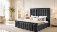 Naples Charcoal - Buckingham Tailored Luxury Panelled Ottoman Storage Bed