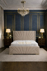 Naples Beige - Monaco Royale Luxury Fan-Panel Upholstered Bed Frame