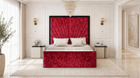 Crushed Velvet Red - Gatsby Sunray Luxury Art Deco Upholstered Bed Frame
