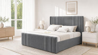 Naples Slate Grey - Savoy Ribbed Luxury Ottoman Storage Bed