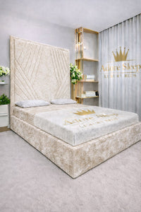 Crushed Velvet Cream - Seraphina Luxe Geometric Upholstered Bed Frame | Luxury Designer Statement Bed