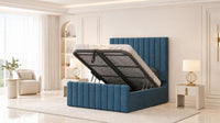 Naples Blue - Langham Column Luxury Panelled Ottoman Storage Bed