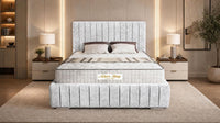 Crushed Velvet White - Dorchester Luxury Scalloped Panel Bed – Premium Upholstered Bed Frame with Statement Headboard