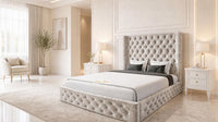 Crushed Velvet Champagne - Claridge Chesterfield Luxury Deep-Button Ottoman Storage Bed