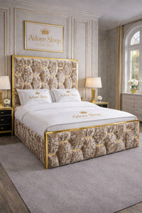 Crushed Velvet Mink - Versailles Royale Luxe Upholstered Bed Frame