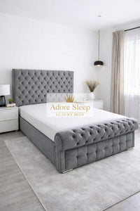 Plush Velvet Steel - Kensington Royale Luxury Chesterfield Upholstered Bed Frame