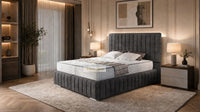 Naples Charcoal - Dorchester Luxury Scalloped Panel Bed – Premium Upholstered Bed Frame with Statement Headboard