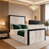 Crushed Velvet Cream - Claridge Luxury Framed TV Bed – Premium Upholstered Bed Frame with Integrated TV Footboard