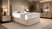 Naples Sand - Aurelia Geometric Luxe Divan Bed with Statement Panelled Headboard & Storage