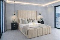 Naples Cream - Aurelia Grandeur Luxury Upholstered Panel Bed – Tall Vertical Channel Headboard & Deep Padded Frame