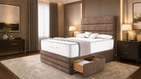 Naples Mink - Monaco Luxe Luxury Divan Bed – Premium Upholstered Panelled Headboard with Storage