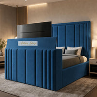 Naples Blue - Belgravia Luxury TV Bed – Statement Panel Upholstered Bed Frame with TV Footboard