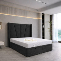 Naples Charcoal - Valençay Flared Sunburst Wingback Bed | Luxury Divan Ottoman Upholstered Bed Frame