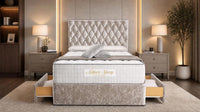 Crushed Velvet Mink - Regency Diamond Luxury Divan Bed – Deep Button-Tufted Headboard with Premium Upholstered Frame & Storage