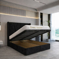 Naples Black - Valençay Flared Sunburst Wingback Bed | Luxury Divan Ottoman Upholstered Bed Frame