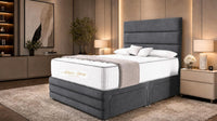Naples Slate Grey - Monaco Luxe Luxury Divan Bed – Premium Upholstered Panelled Headboard with Storage
