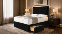 Plush Velvet Black - Aurelia Luxury Sunburst Divan Bed – Designer Upholstered Bed Frame