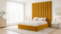 Plush Velvet Mustard Gold - Grosvenor Grand Channel Luxury Ottoman Storage Bed