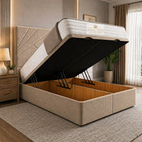 Naples Sand - Meridian Abstract Geometry Ottoman Divan Bed | Luxury Hydraulic Storage Bed Frame