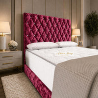 Crushed Velvet Aubergine - Regency Diamond Luxury Divan Bed – Deep Button-Tufted Headboard with Premium Upholstered Frame & Storage