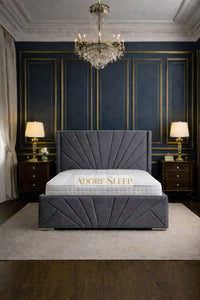 Plush Velvet Grey - Monaco Royale Luxury Fan-Panel Upholstered Bed Frame