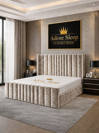 Crushed Velvet Champagne - Celestine Luxe Vertical Panel Upholstered Bed Frame