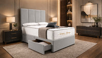 Naples Silver - Kensington Grande Luxury Divan Bed – Premium Upholstered Bed Frame with Tall Vertical Panel Headboard