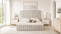 Crushed Velvet Champagne - Carlton Channel Luxury Ottoman Storage Bed