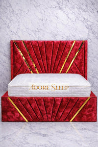 Crushed Velvet Red - Bat Luxury Panel Bed Frame with Gold Strip – Upholstered