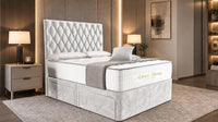 Crushed Velvet White - Regency Diamond Luxury Divan Bed – Deep Button-Tufted Headboard with Premium Upholstered Frame & Storage