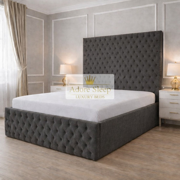 Naples Slate Grey - Sovereign Élan Luxury Upholstered Bed – Deep Button-Tufted Headboard & Padded Statement Frame