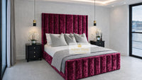 Crushed Velvet Aubergine - Aurelia Grandeur Luxury Upholstered Panel Bed – Tall Vertical Channel Headboard & Deep Padded Frame