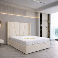 Naples Cream - Valençay Flared Sunburst Wingback Bed | Luxury Divan Ottoman Upholstered Bed Frame