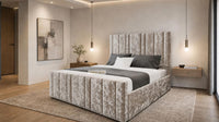 Crushed Velvet Champagne - Valentina Linear Luxury Upholstered Bed Frame