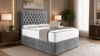 Plush Velvet Grey - Regency Chesterfield Luxe Divan Bed with Storage – Deep Buttoned Upholstered Bed Frame