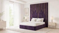 Naples Purple - Alisha Gold Strip Grandline Luxury Floor-Standing Ottoman Storage Bed