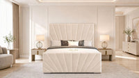 Naples Cream - Riviera Fan Luxury Sculpted Ottoman Storage Bed