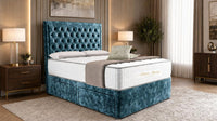 Crushed Velvet Teal - Regency Chesterfield Luxe Divan Bed with Storage – Deep Buttoned Upholstered Bed Frame