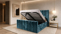 Crushed Velvet Teal - Kensington Fluted Luxury Ottoman Storage Bed