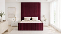 Plush Velvet Maroon - Mayfair Grand Fluted Luxury Upholstered Bed Frame