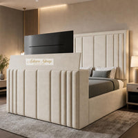Naples Cream - Belgravia Luxury TV Bed – Statement Panel Upholstered Bed Frame with TV Footboard