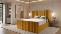 Plush Velvet Mustard Gold - Kensington Fluted Luxury Ottoman Storage Bed