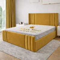 Plush Velvet Mustard Gold - Astoria Luxe Luxury Vertical Panelled Upholstered Bed Frame